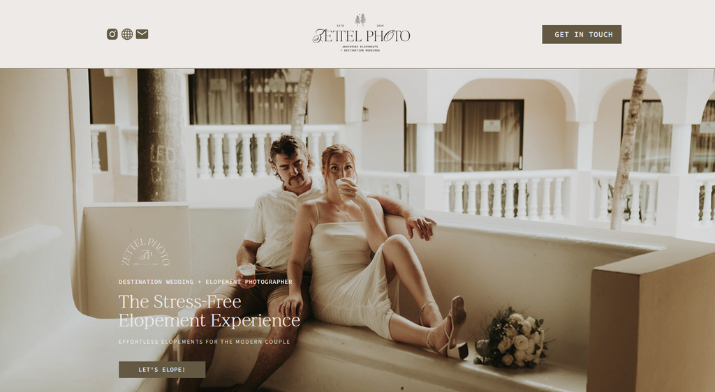 A screenshot of Zettel Photography's website